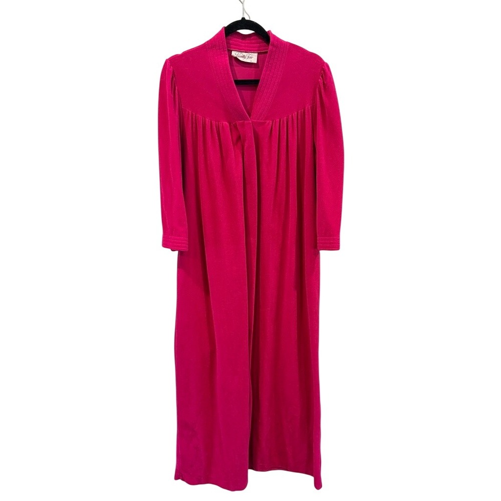 Vintage Vanity Fair Hot Pink Velour Robe Snap Front Quilted Collar Made in USA S